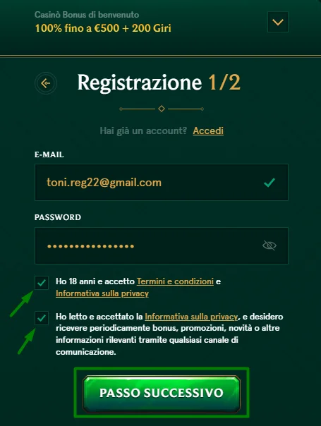 registration form step one
